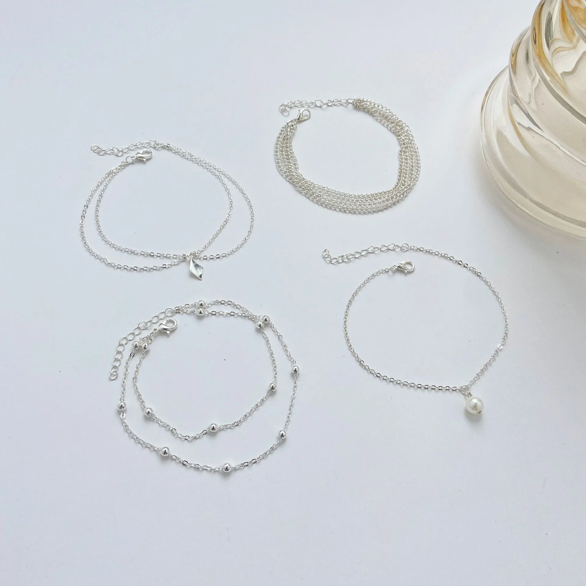 Набор серебряных цепочек для ног Hanzhishang из сплава персонализированная жемчужная