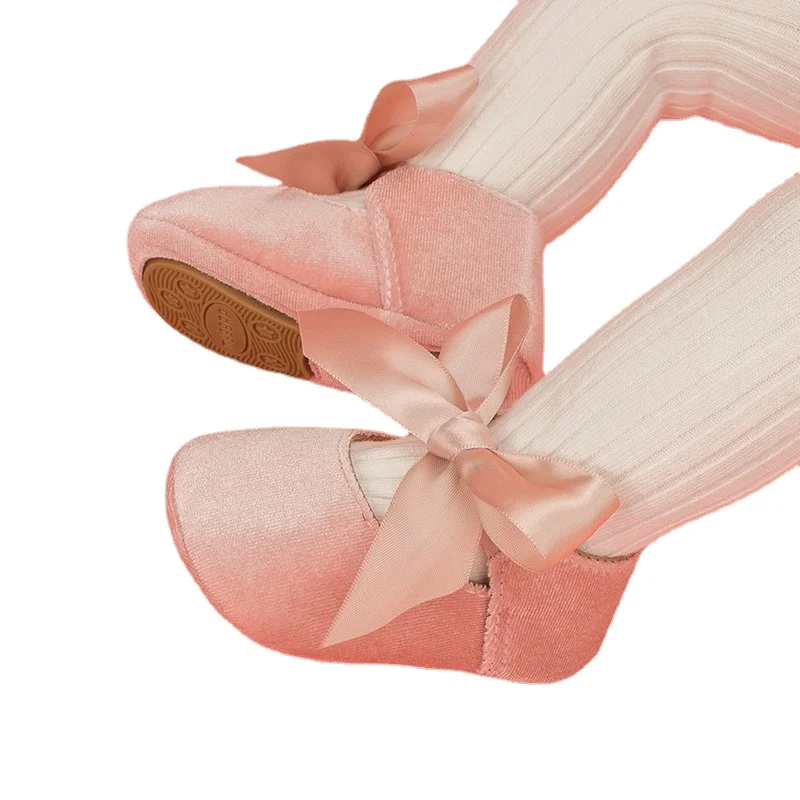 

Baby Girl Princess Shoes Toddler Non-slip Flat Soft-sole Cotton Rubber Crib Lovely Butterfly-knot Infant First Walkers 0-18m