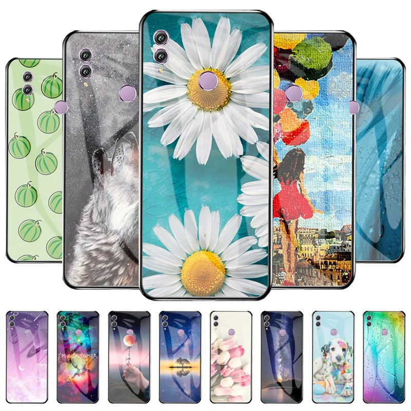 Tempered Glass Case For Huawei Honor 8X Cases Fundas Honor View 10 Lite Cover Flower Animal Cartoon Phone Bumper Capa
