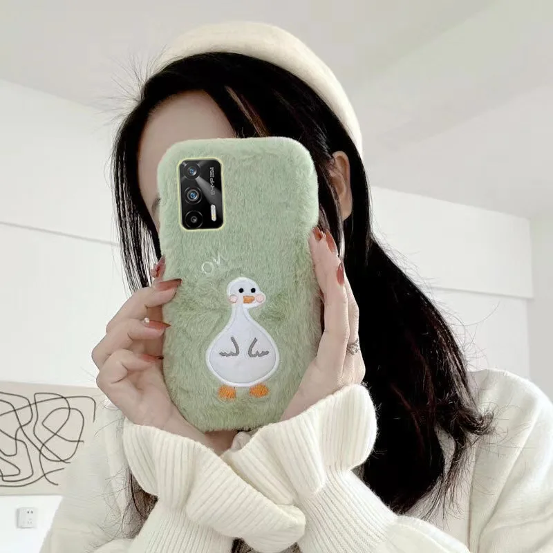 for realme c21y c21 c25 9i 8i 8 7 6 pro narzo 30 5g 50i 50a case duck fur fluffy cover realme gt neo 2 master edition phone case free global shipping