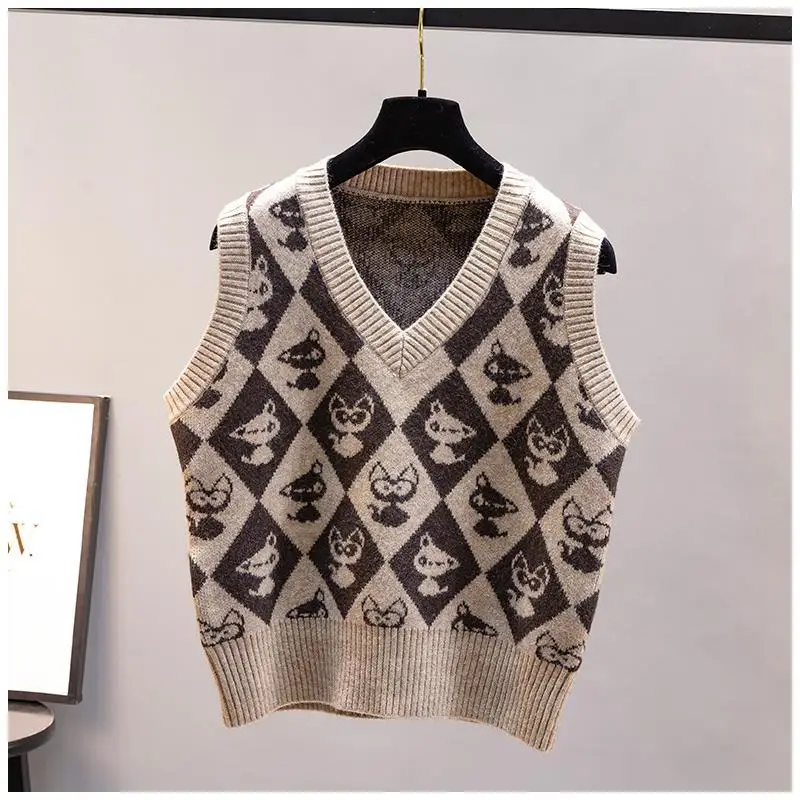 Женский трикотажный жилет koshiki милый жаккардовый свитер с котом и V-образным