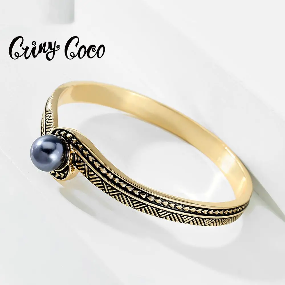 

SophiaXuan Hawaiian Womens Bracelets Bangle Bracelet Enamel Designer Boho Gold Plated Cuff Pearl Luxury for Women Brand Black