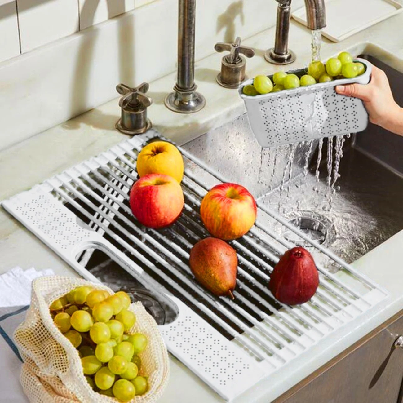 

Roll Up Dish Drying Rack Over The Sink Large Dish Drying Rack with Utensil Holder Foldable Stainless Steel Dish Drainer
