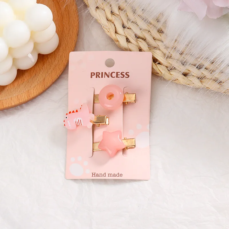 

3PC Acrylic Small Dinosaur Candy Star Circle Side Duck Mouth Children Girls Baby Hairpin Barrettes Hair Clips HeadWear