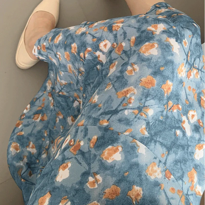 

2021 Summer Elegant Floral Skirt Women Print Chiffon Casual Fashion Korean Clothing Fishtail French Vintage Beach Skirt Boho New