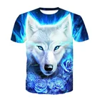 2021 модная 3D светящаяся синяя футболка с рисунком Розы и Волка, классная забавная Футболка с принтом, летняя повседневная мужская футболка с коротким рукавом и круглым вырезом