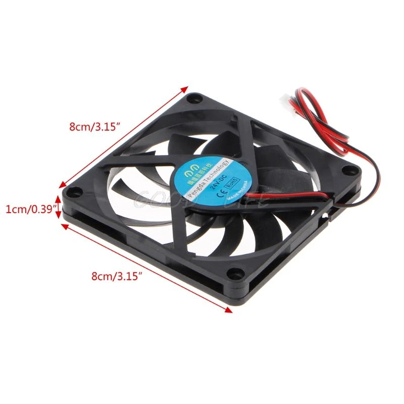 

24V 2-Pin Cooling Fan 80x80x10mm PC Computer CPU System Heatsink Brushless Cooling Fan 8010