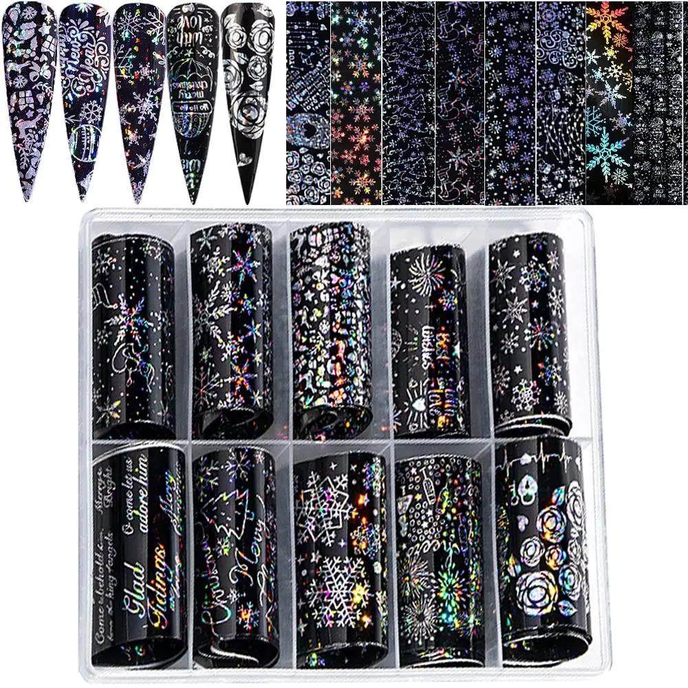 

10roll/set Holographic Snowmen Nail Art Xmas Tree Christmas Nail Decals Nail Stickers Snowflake