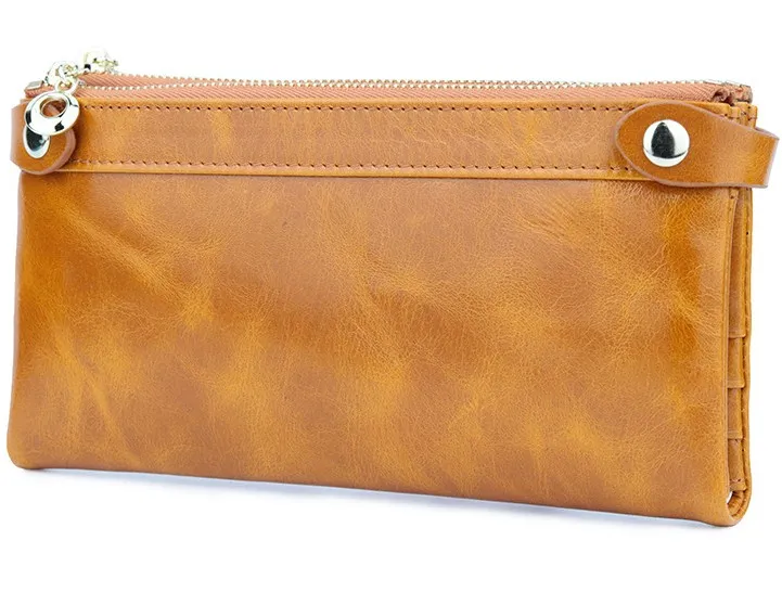 

vintage wax leather women solid small purse double zip purse