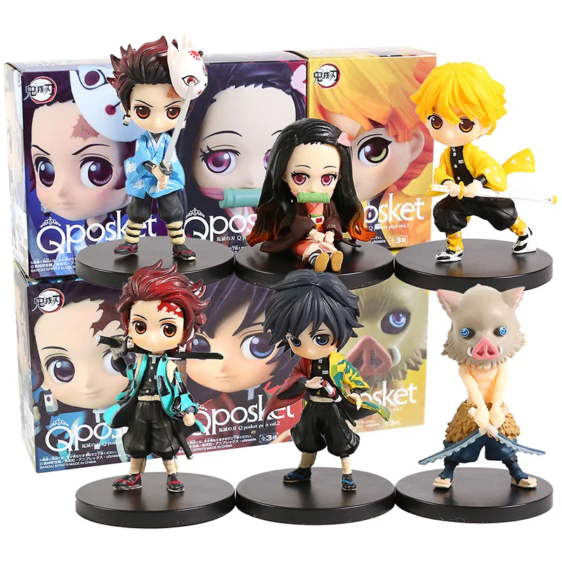 1and2 box Q Posket куклы Kimetsu без Yaiba камадо Tanjirou Nezuko томилочка Giyuu Agatsuma Zenitsu Hashibira Inosuke ПВХ фигурка игрушки 6 шт./компл - Цвет: 1and2 box