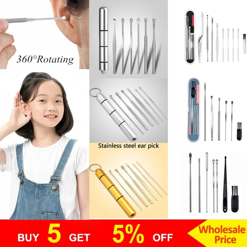 

6PCS Ear 4 Colors Cleaner Earwax Removal Tool Earpick Curette ReusableCleaning Wax Remover Spring Spoon Ear Pick Cleanser Care