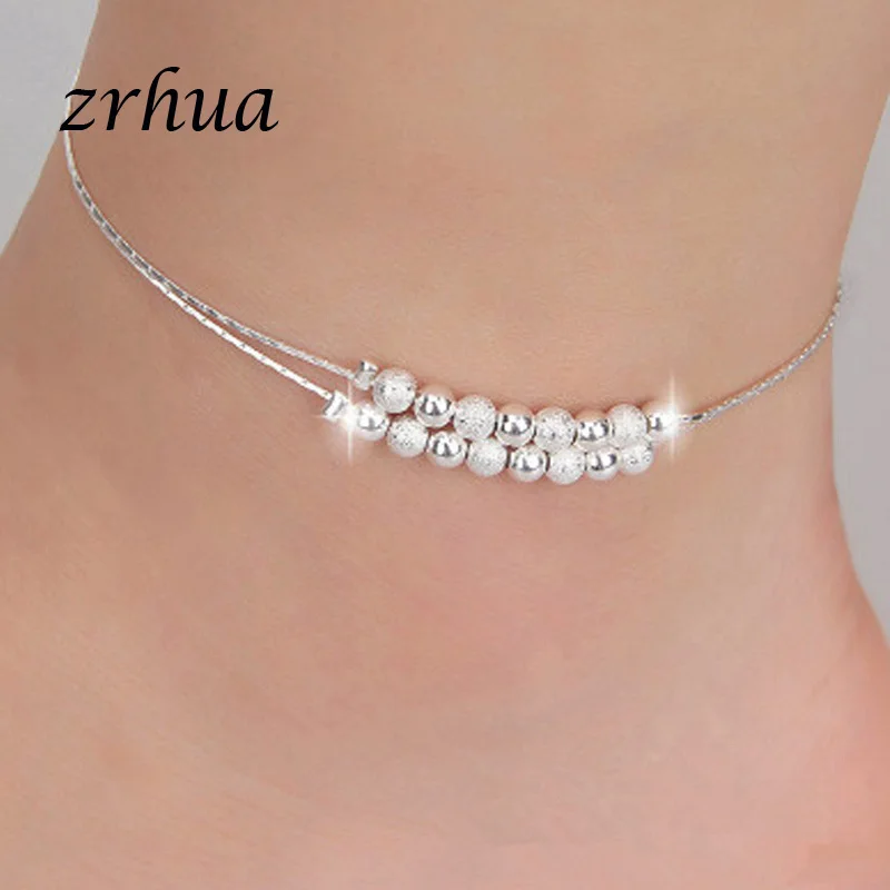 Богемные 925 Серебряные ножные браслеты для женщин многослойные бусы кулон ножной