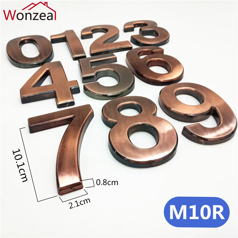 

10cm Red Copper Plastic Plaque House Door Number Hotel Door Address Digits Sticker Plate Sign ABS plastic 0123456789