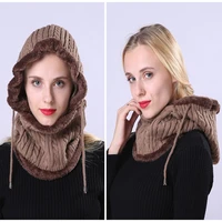 winter womens hats unisex knitted cashmere hooded neck collar adjustable cap twisted one piece scarf woolen earmuff bonnet