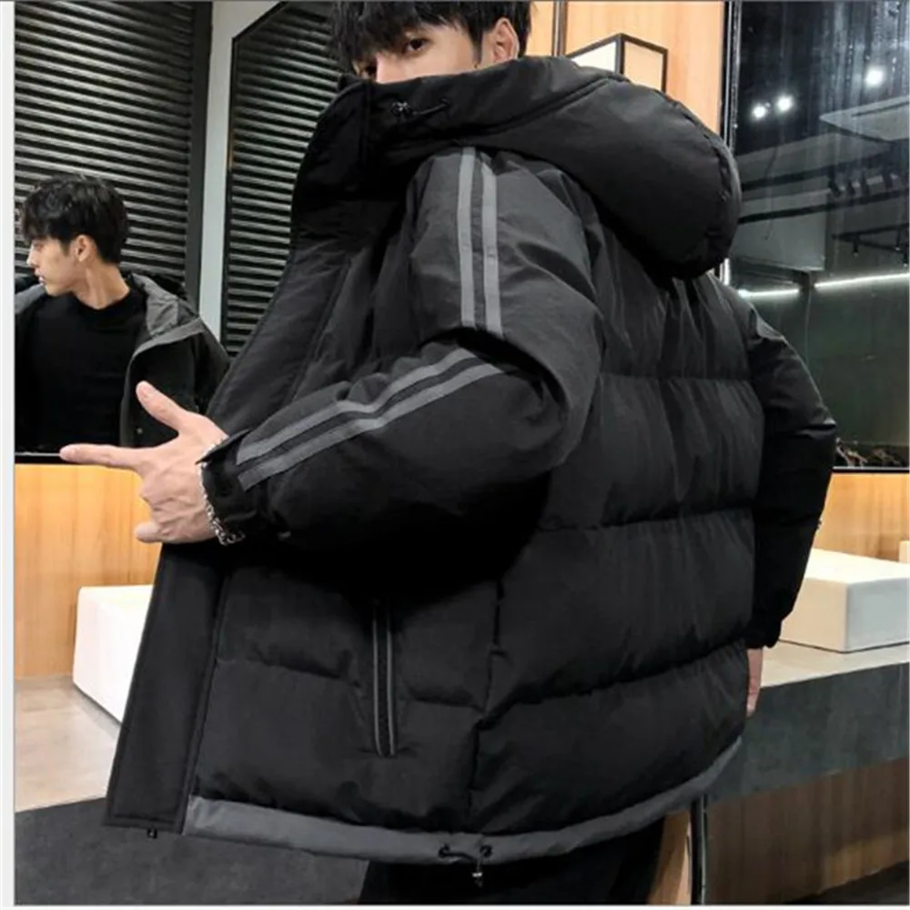 

Новинка Зима 2021, Молодежная мужская куртка с капюшоном и хлопковой подкладкой, свободные парки с хлопковой подкладкой, пальто, верхняя одеж...