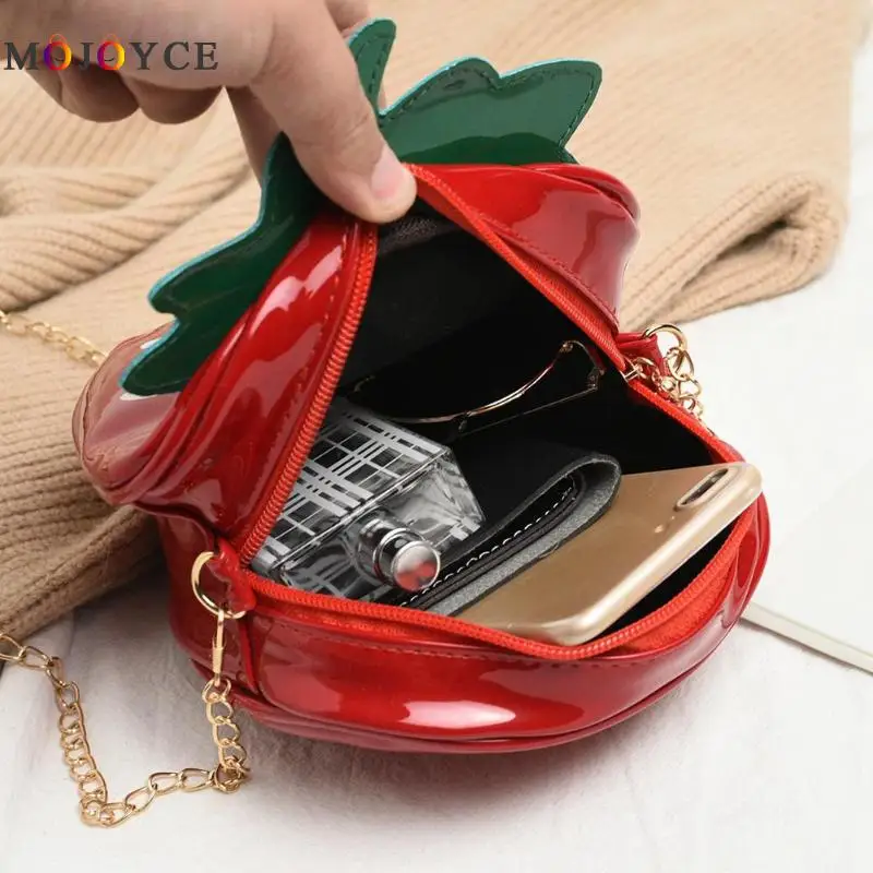 

Girls Cute Strawberry Bag Chain Shoulder Messenger Handbags Women Fashion Patent Leather Small Crossbody Bags