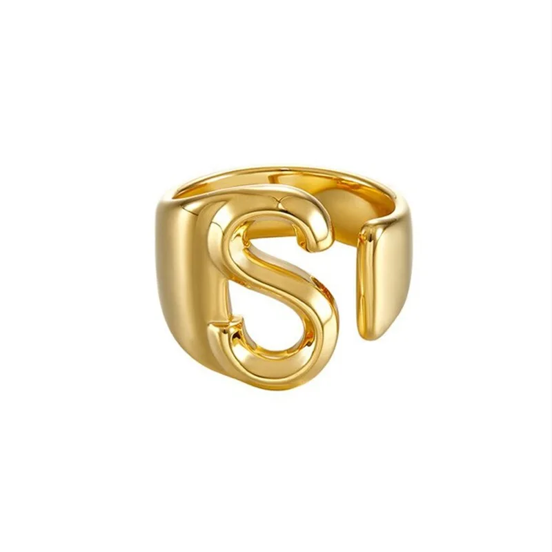 

2021 Jewelry Gift Quality Improved Open Size Plated Personality Gold Letter Rings for Women Bold Initial Ring