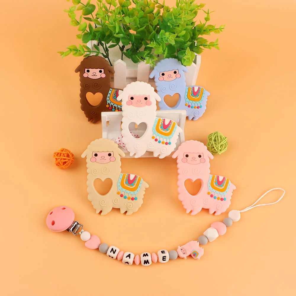 Kovict-mordedor de silicona de Alpacas para beb&eacute;, mordedor Molar de Animal, cadena de chupete, accesorios de joyer&iacute;a masticables, juguetes de lactancia, 1 ud.-2
