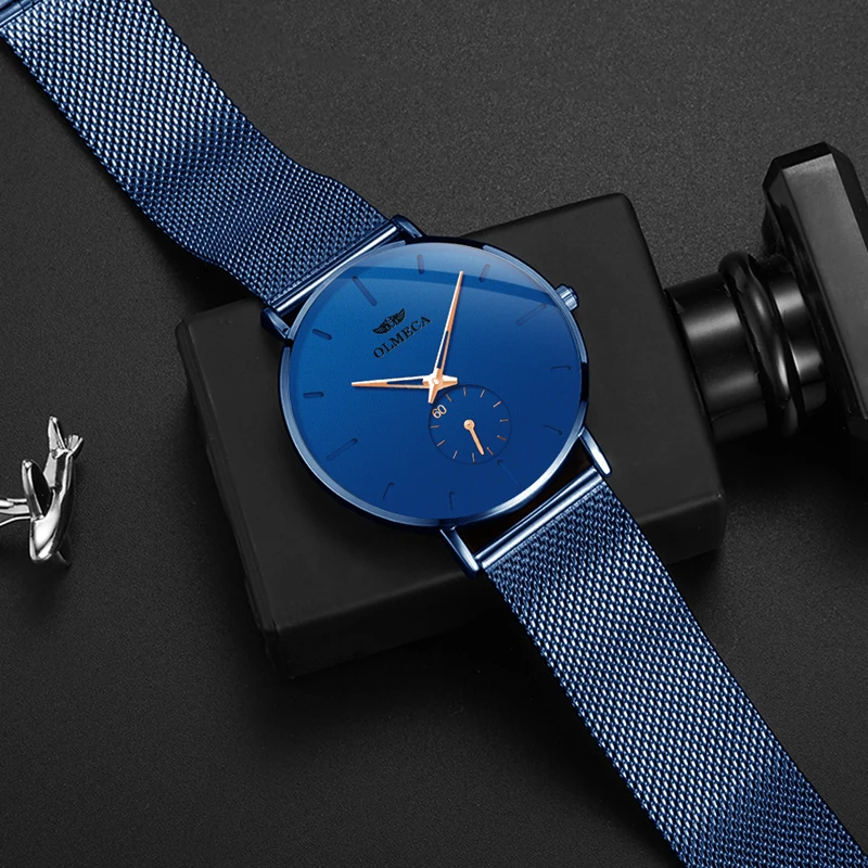OLMECA новые мужские часы s Модные брендовые роскошные из нержавеющей стали синие