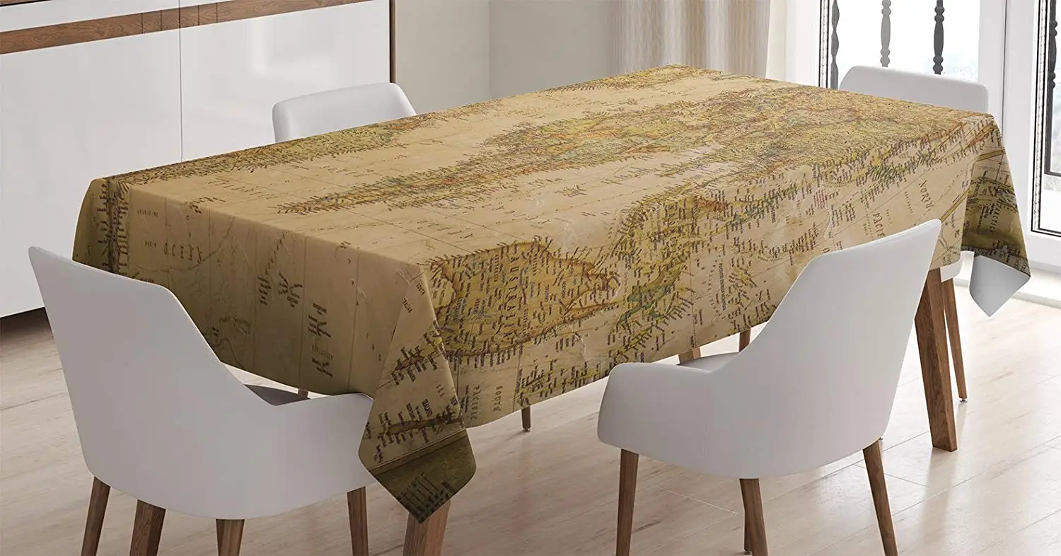 Декоративная скатерть Anthique карта старого мира в ретро цвете винтажная