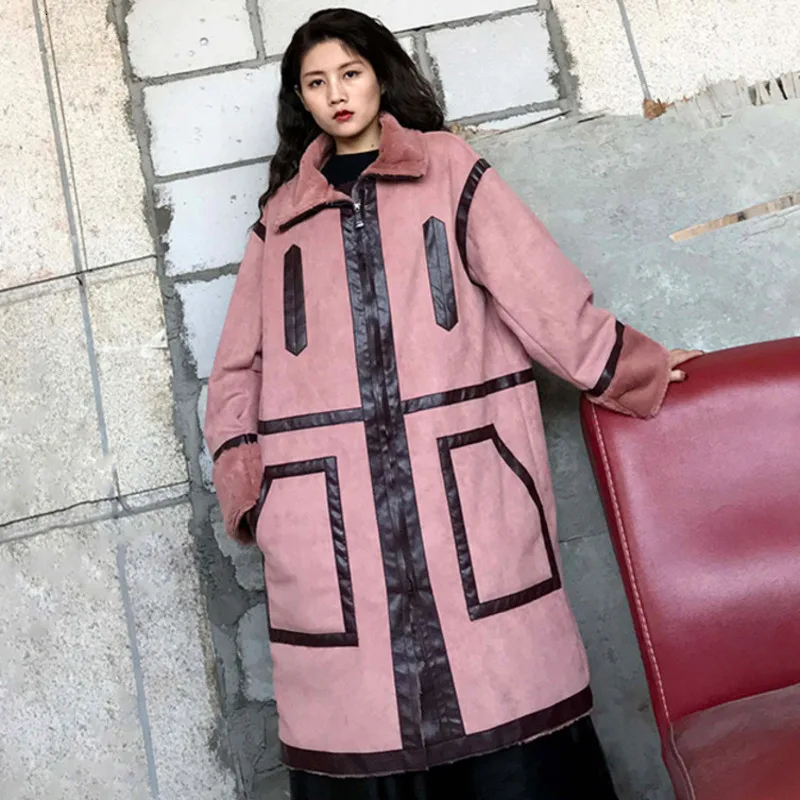 LANMREM новинка 2019 зимнее женское кашемировое пальто с оленем плюшевое отворотами