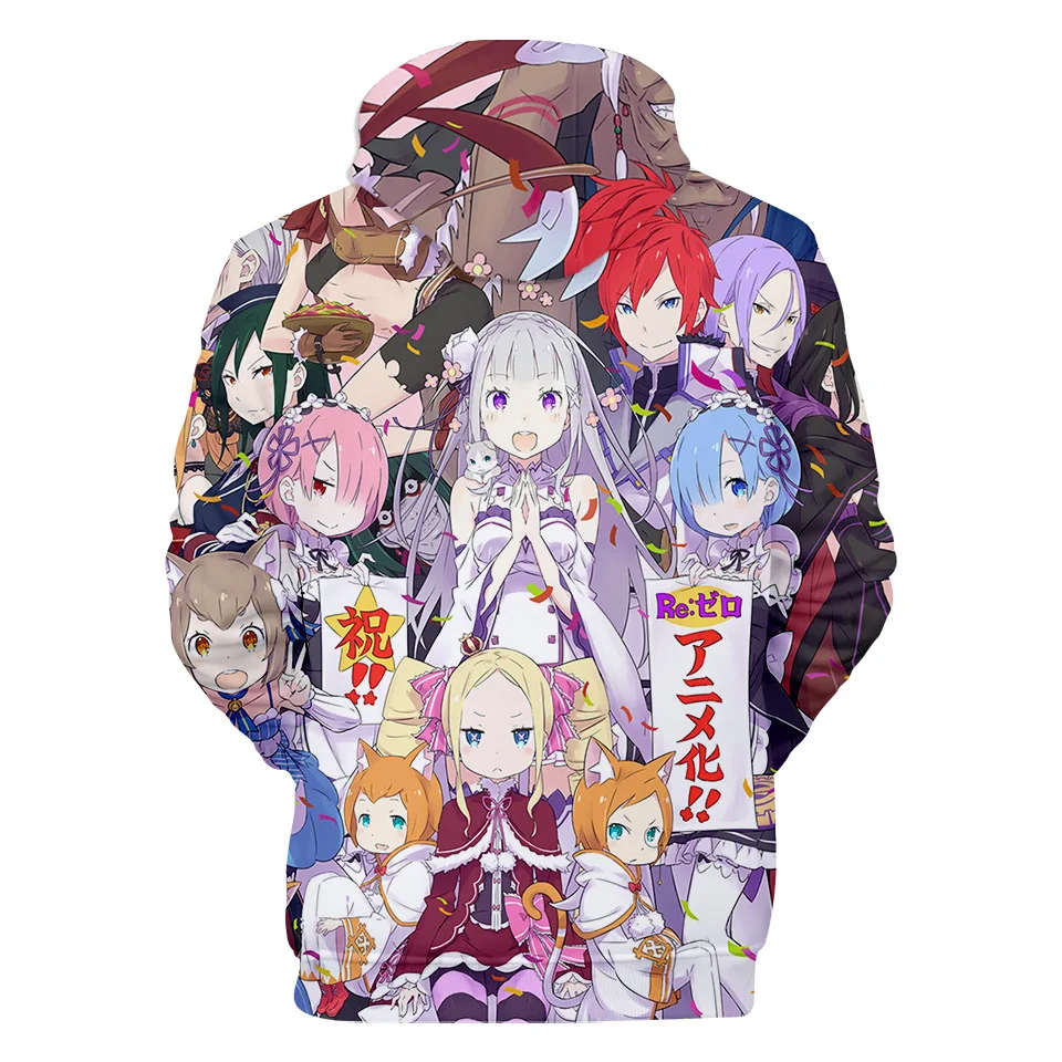 Natsuki Subaru Толстовка Re ZERO пусковая Аниме толстовки Rem Ram для женщин/мужчин Emilia пары Косплей куртка свитер Одежда