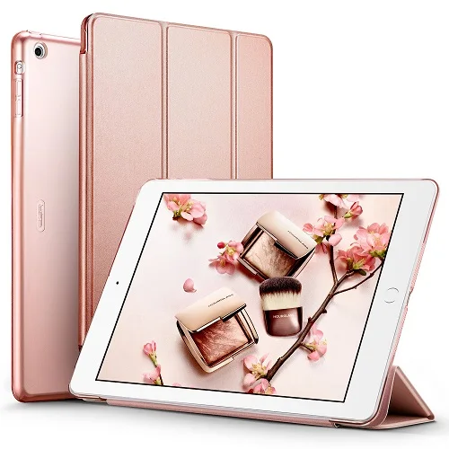 Чехол для iPad воздуха, ESR ура Цвет PU прозрачная задняя Ultra Slim Light Вес Trifold Смарт чехол для iPad воздуха/5 - Цвет: Rose Gold