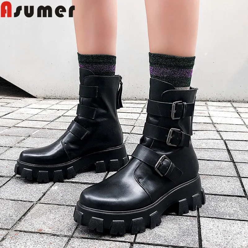 Женские Классические ботильоны ASUMER из натуральной кожи с круглым носком на