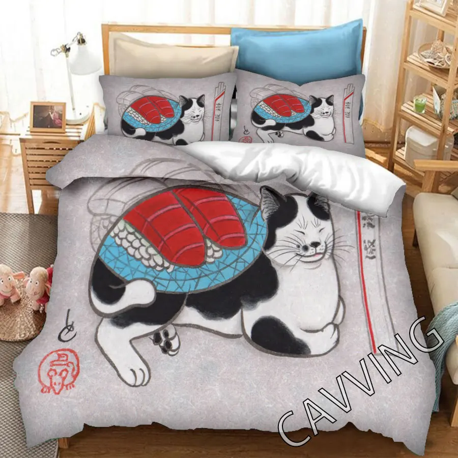 Комплект постельного белья с 3d-рисунком японского тату-самурайского кота