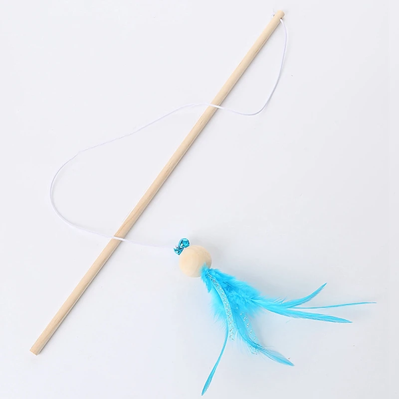 

Cat Colorful Feather Wand Interactive Beaded Funny Cat Bell Wand Kitten Teaser Toy Training Stick Toy Cat Play Toy Dorakitten