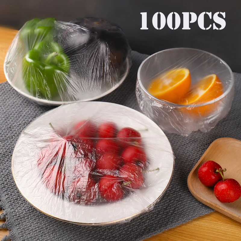 

100pcs Disposable Food Cover Plastic Wrap Elastic Food Lids For Fruit Bowls Cups Caps Storage Kitchen Fresh Keeping Saver Bag
