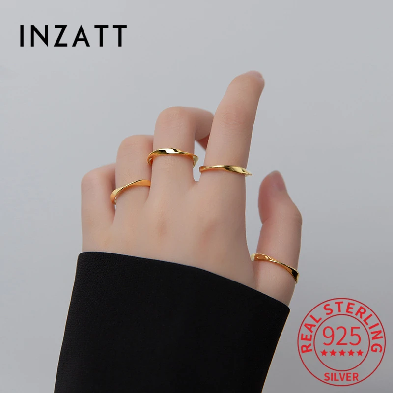 

INZATT Real 925 Sterling Silver Geometric WAVE Adjustable Ring For Woman Party Fine Jewelry Minimalist OL Accessories