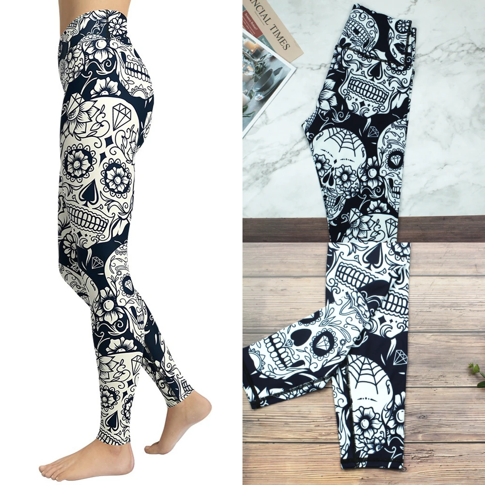 

Женские леггинсы с принтом черепа, с высокой посадкой