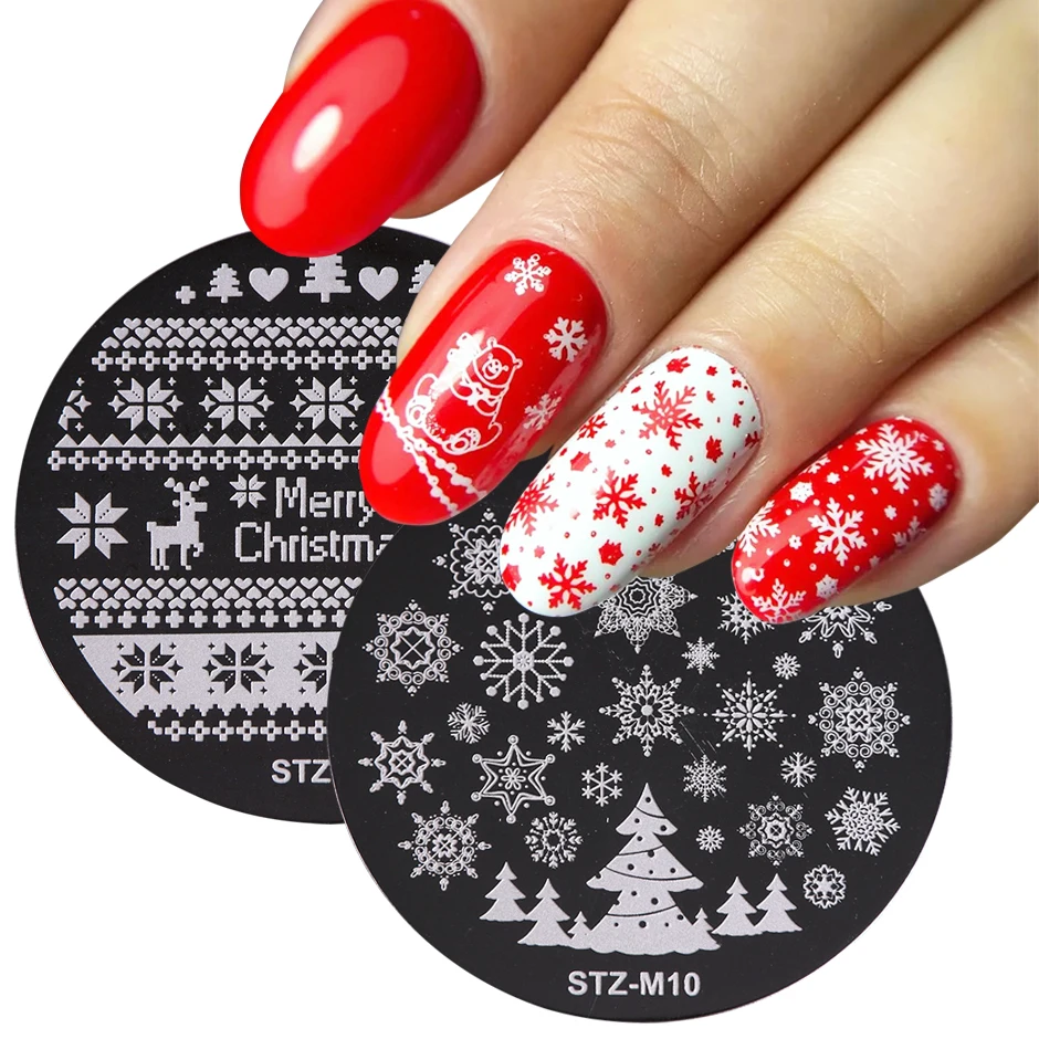 Christmas NailS Art Templates Stamping Plate Winter Snowflake Xmas Tree Design Printing DIY Stencil Manicure Tools NTSTZ-M01-10 | Красота и