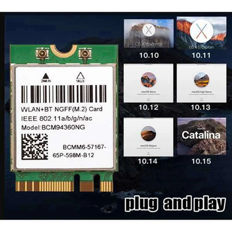 Беспроводной адаптер BCM94360NG M.2 настольный комплект Hackintosh Mac OS NGFF Двухдиапазонная