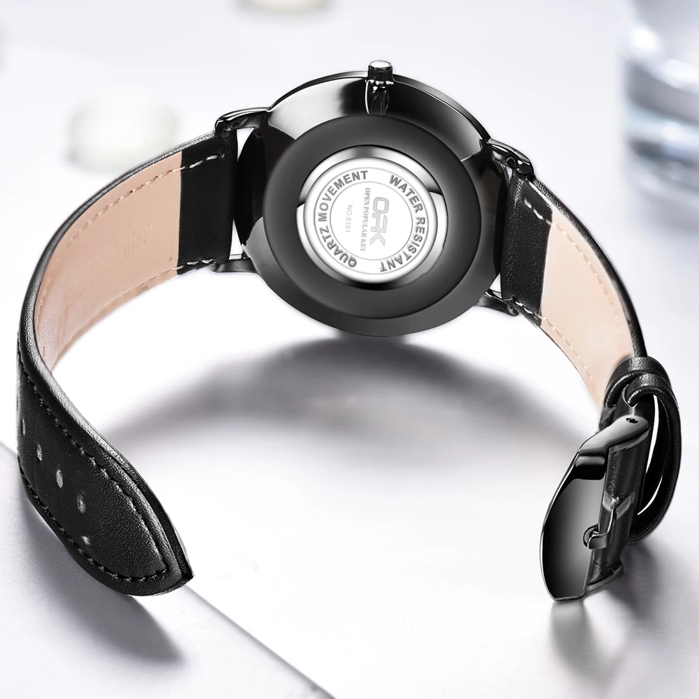 

OPK New Classic Mens Leather Watch Quartz Clock Waterproof Ultra Thin Dial Fashion Casual Men's Wrist Horloge Watch 8101