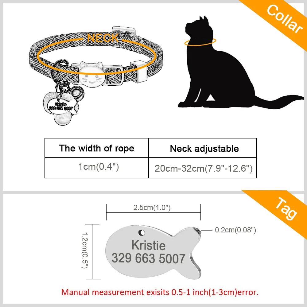 

Custom Pet Cat Collar Soft Personalized Cats Collars With Bell Quick Release Kitten Collars Adjustable For Cats Cat Accessories