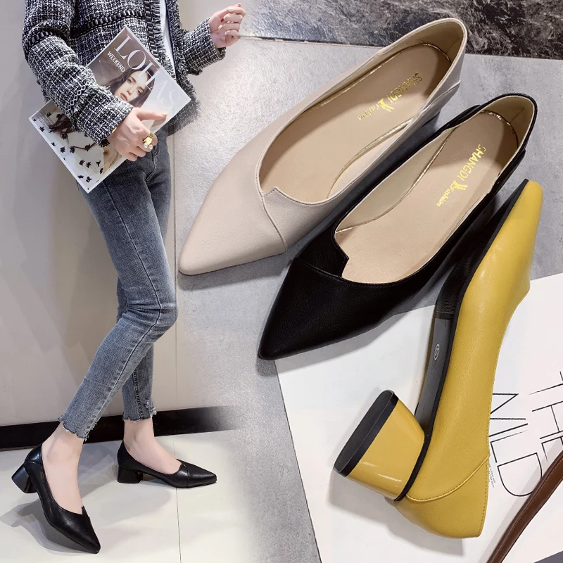 Маленькие кожаные туфли в британском стиле Осенние тонкие на квадратном каблуке
