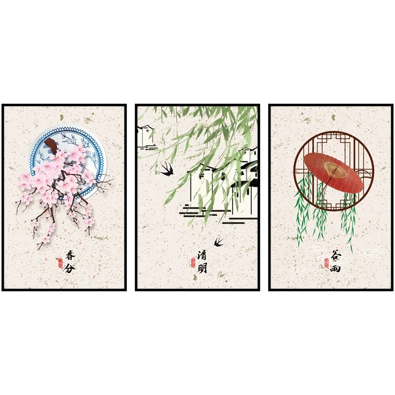 

China's 24 Solar Terms Poster Spring Equinox Pure Brightness Grain Rain Canvas Painting Living Room Home Wall Painting Decor