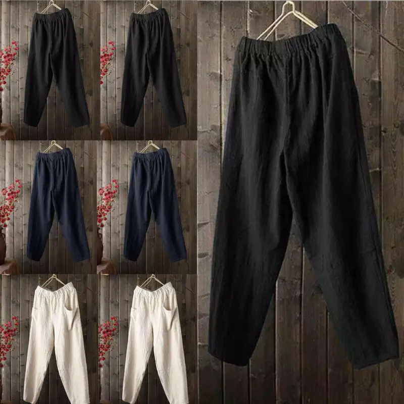 Мужские льняные хлопковые свободные штаны Пляжная на кулиске повседневные