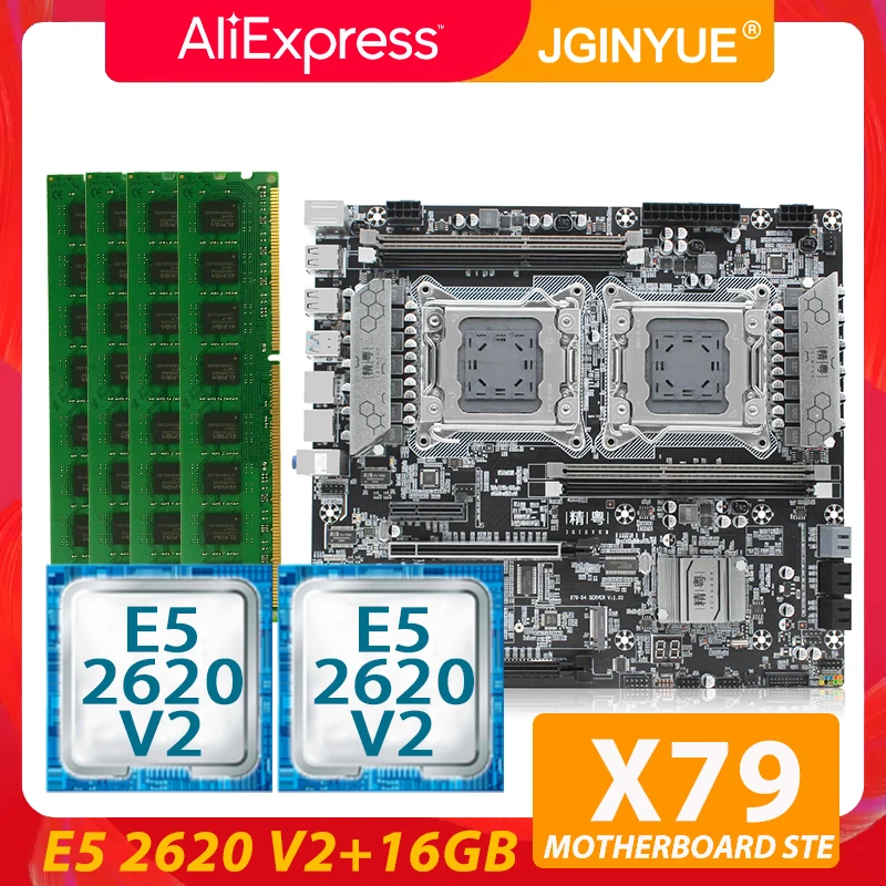 JGINYUE X79 двойной Процессор материнская плата LGA 2011 комплект с Ксеон E5 2620 V2 * 2