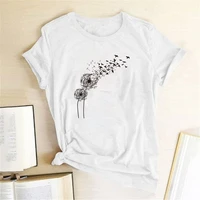 dandelion pigeon print funny t shirts women casual woman clothes tops summer graphic tees for ladies camisetas mujer manga corta