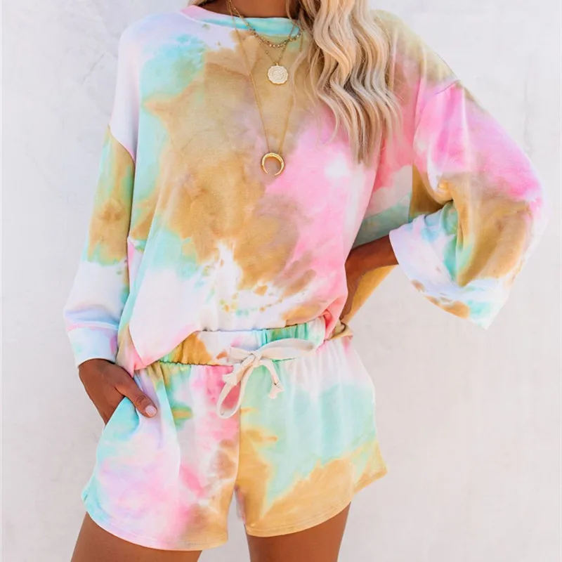 

Fashion Women Pajamas 2020 Autumn O-neck Flare Sleeves Loose Home Clothes Print Pajama Sets