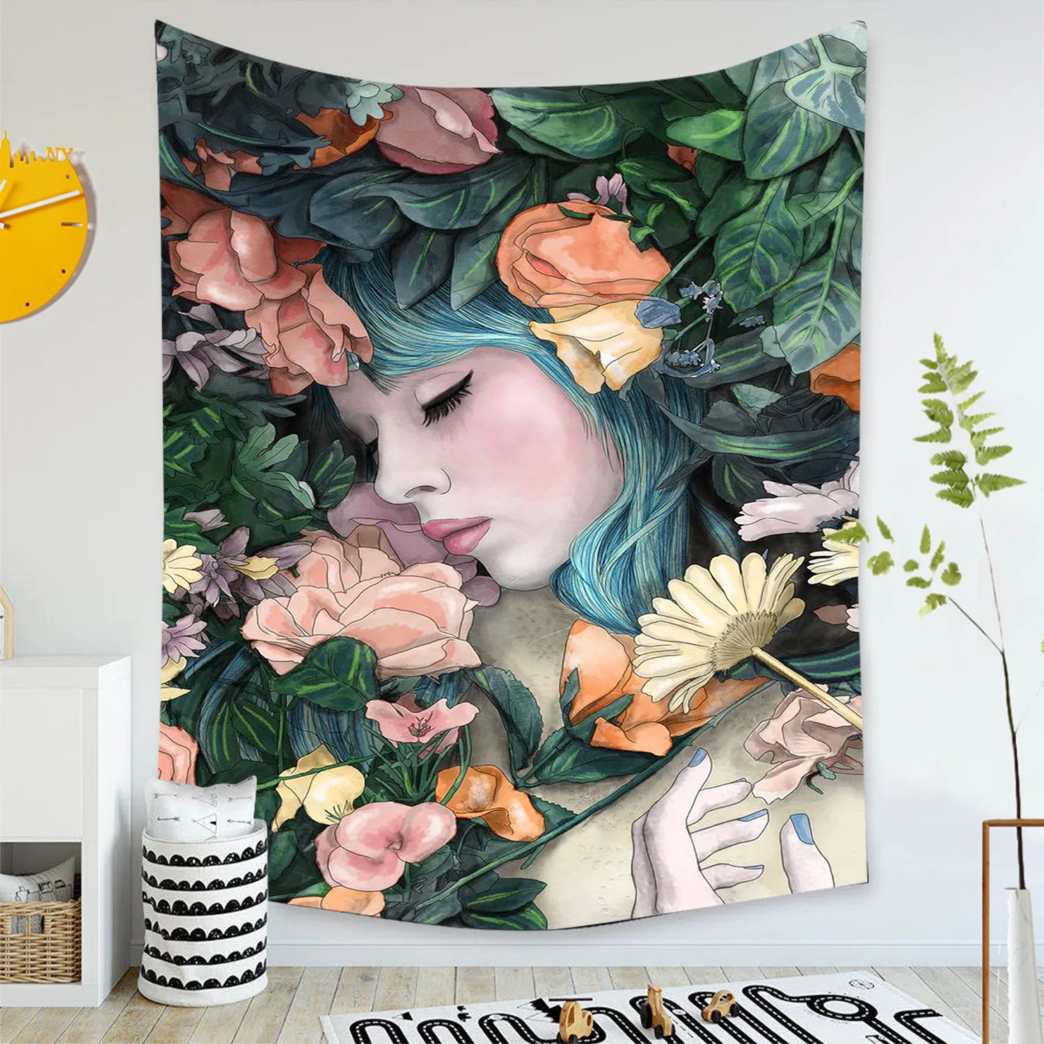 

1Piece Custom Household High Digital Printing Sexy Girl With Flower Artwork Wall Decor Tapestery