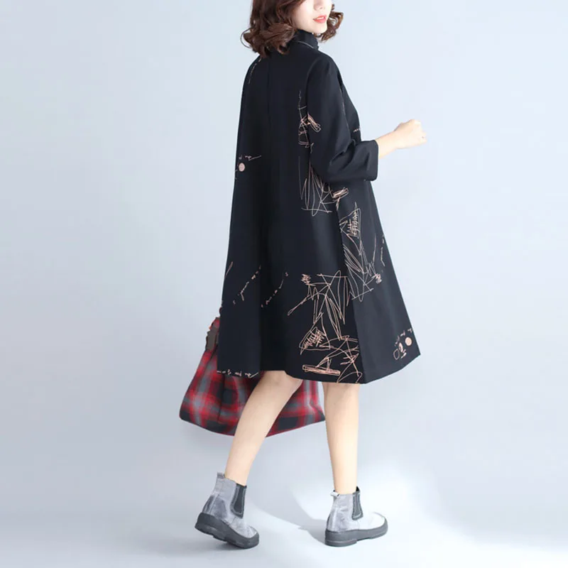 XITAO винтажный воротник-стойка с принтом миди платье женское элегантное свободное