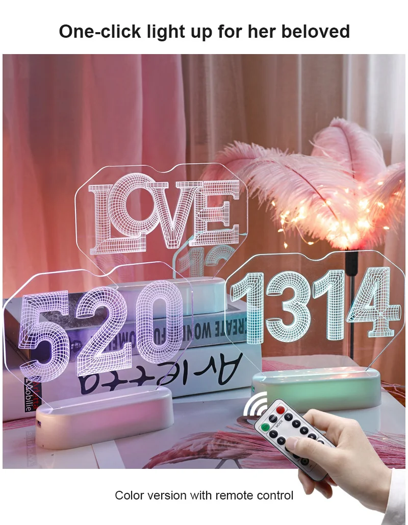 

2021 LED Light Valentine's Day Digital Lantern LOVE Letter Love Heart 3D Hanging Lamp Proposal Confession Room Decoration Lamp