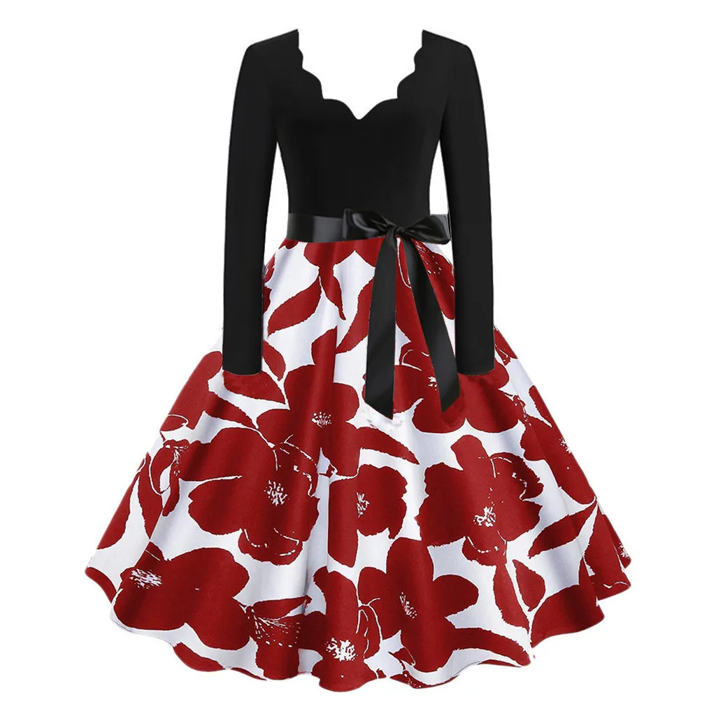 Женское винтажное платье с длинным рукавом принт музыкальных нот повседневное