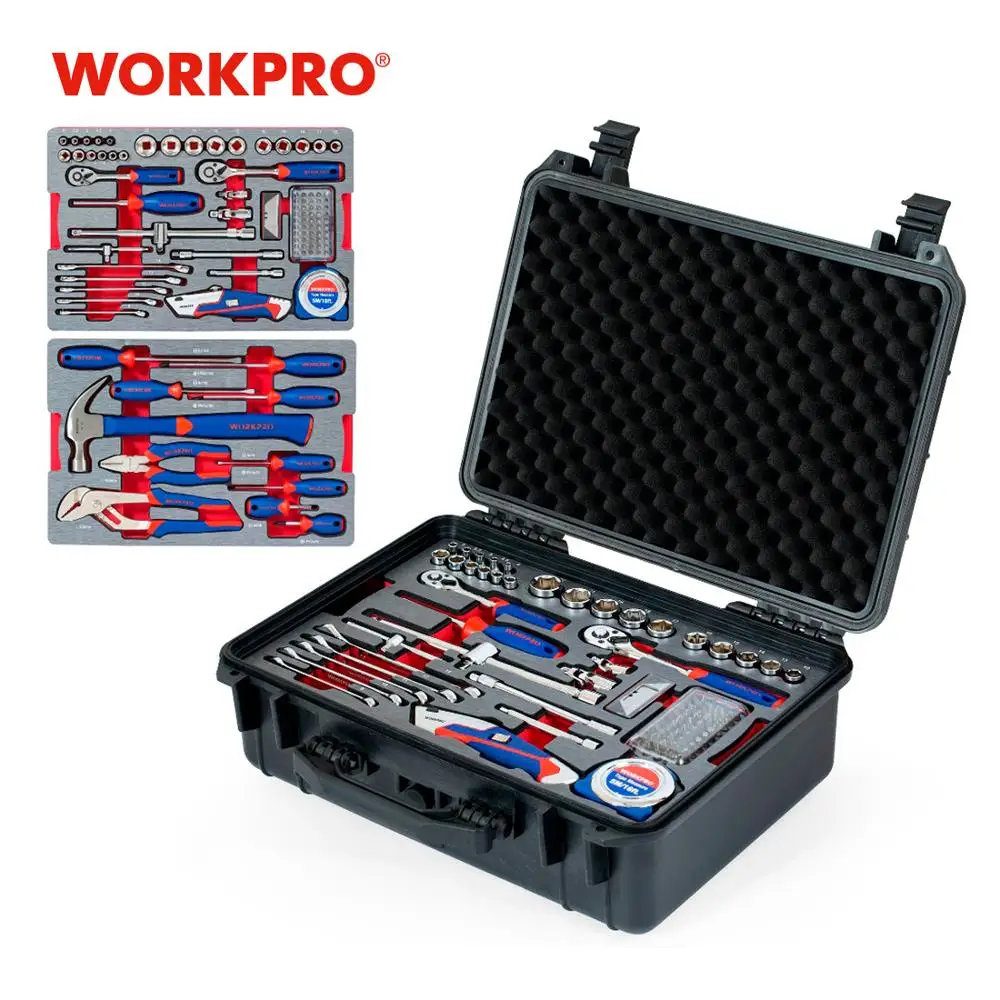 WORKPRO 110 ШТ. Домашний набор инструментов гаечные ключи Розетки Плоскогубцы