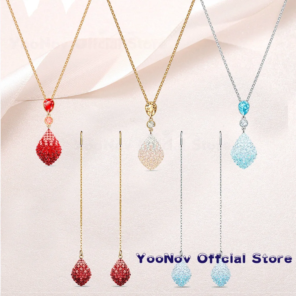

SWA Original New Fashion Classic Sea Blue,Gold,Red Crystal Fun Necklace Give Girlfriend Birthday Luxury Romantic Exquisite Gift