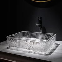 plating die casting art glass sink bathroom square crystal above counter basin bathroom wash basin set with drainage accessories